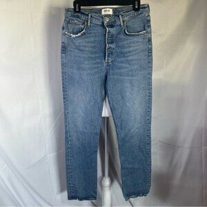 AGOLDE Riley Long Jeans Blue Distressed Straight Leg High Waist Size 29